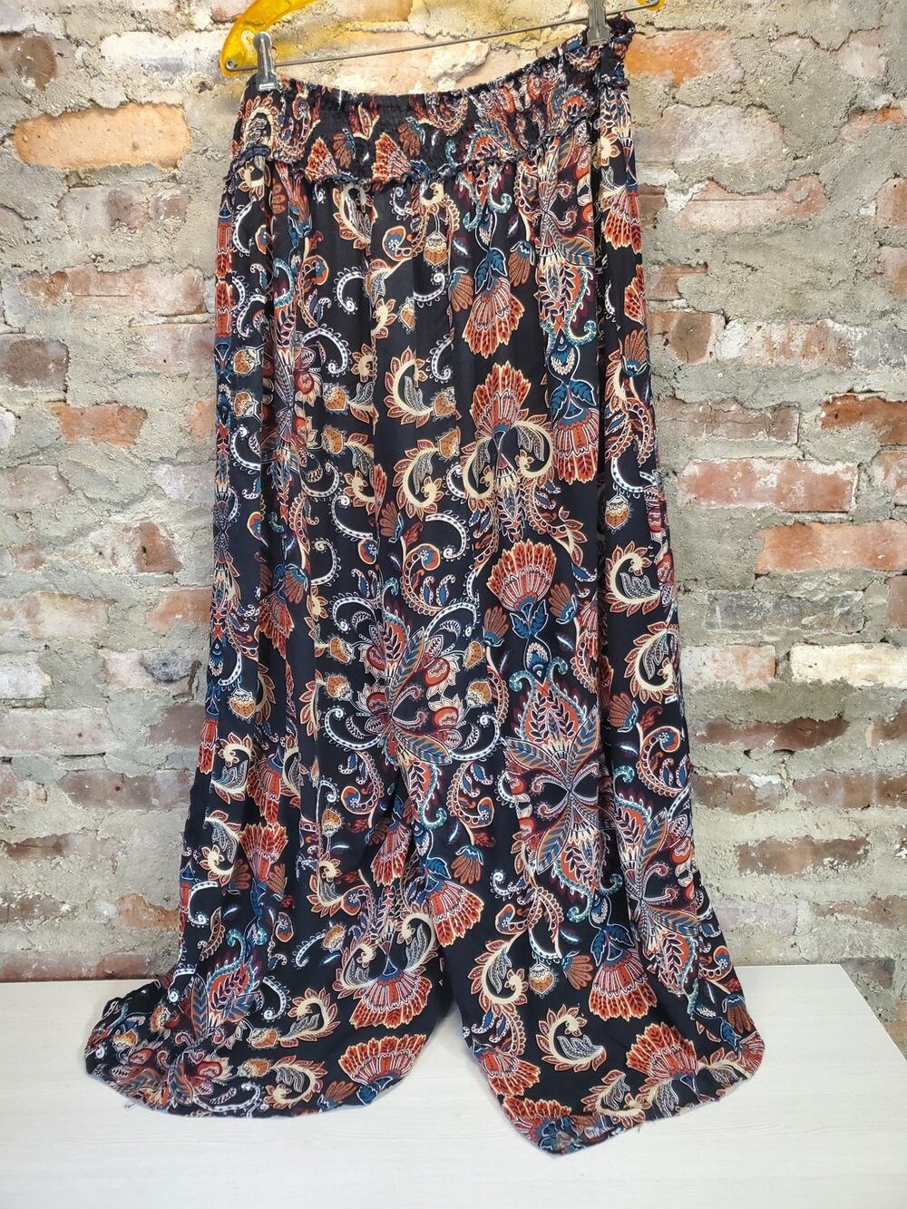 New Look Womens Wide Leg Pants 2X Multicolor Paisley Floral Elastic Waist